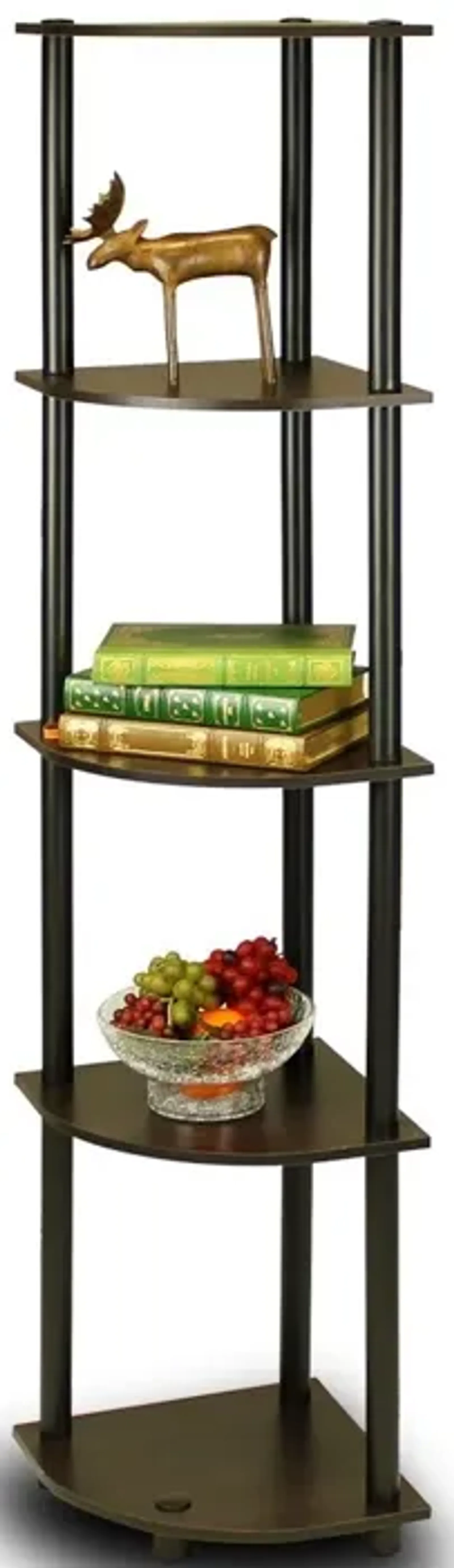 Hivvago 5-Tier Corner Display Shelf Bookcase in Espresso & Black