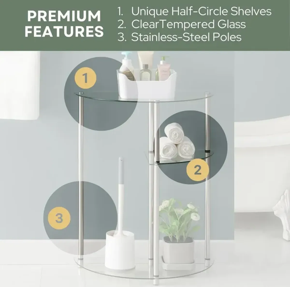 Convience Concept, Inc. Classic Glass 3 Tier Display Entryway Hall Table