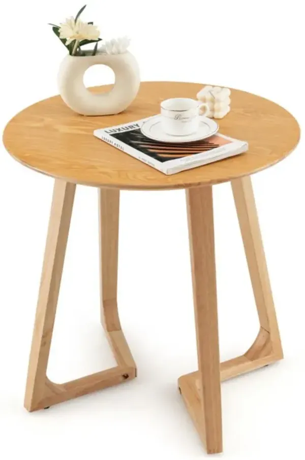 Hivvago 24 Inch Round End Table with Adjustable Foot Pads Natural
