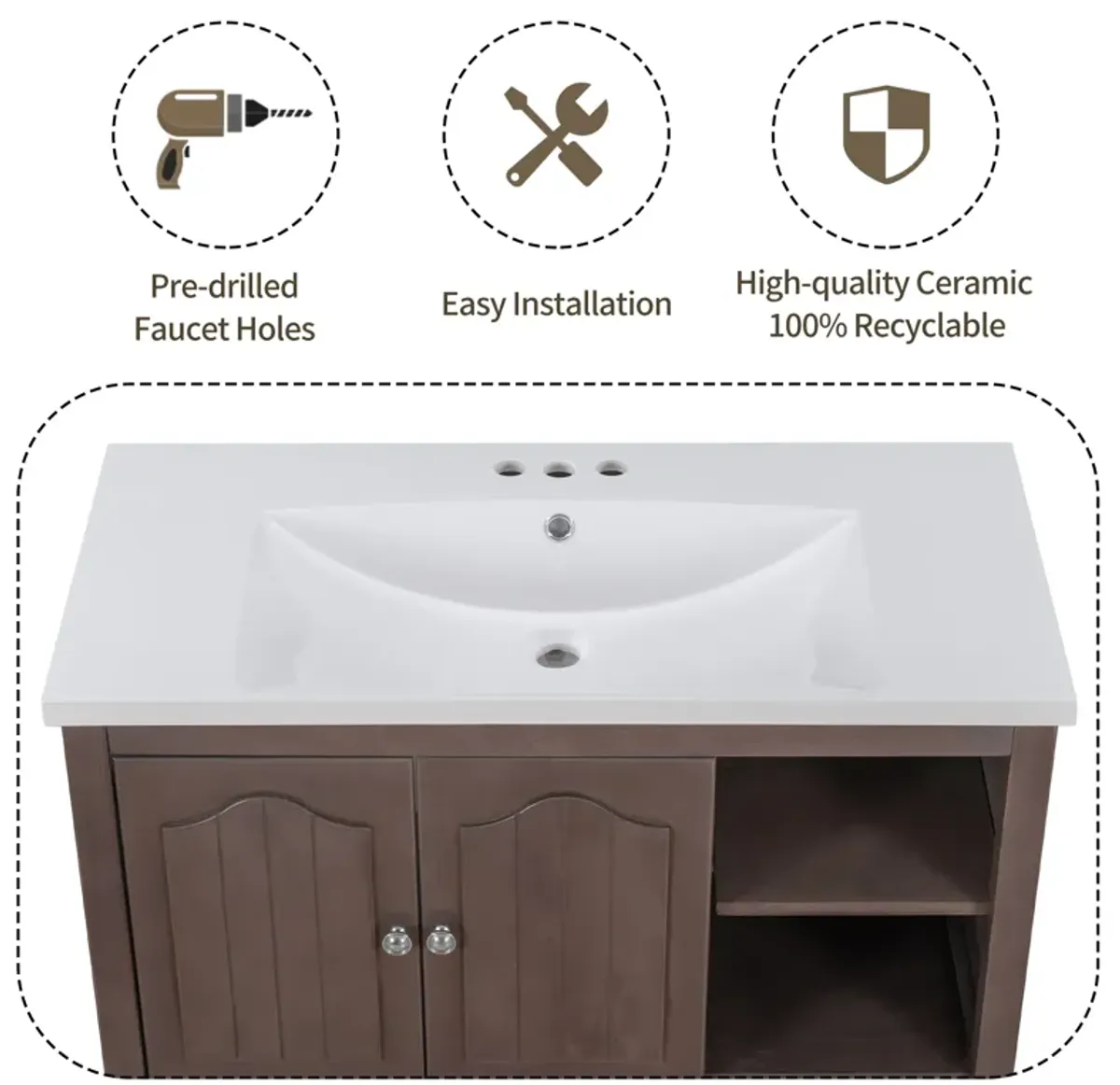 Merax Painted Finish 36" Bathroom Vanity with Ceramic Basin