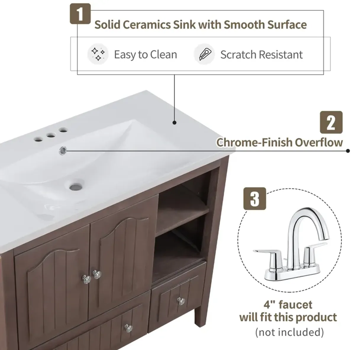 Merax Painted Finish 36" Bathroom Vanity with Ceramic Basin