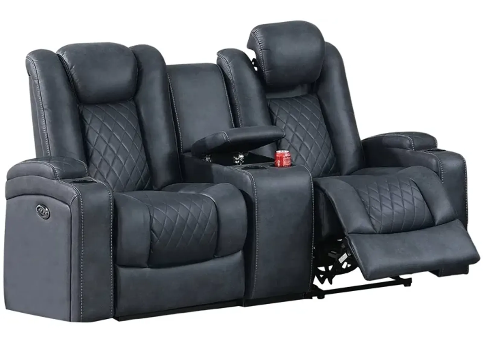 Elva 72 Inch Power Reclining Loveseat, Lift Top Storage Console, Blue-Benzara