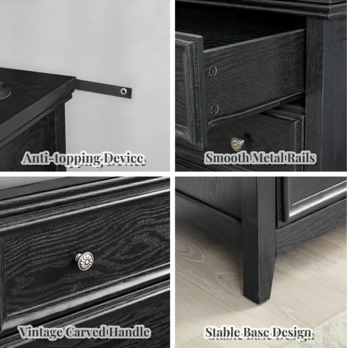 Modern 5 Drawers Dresser 5 Drawers Cabinet,Chest of Drawers Closet Organizers and Storage Clothes Storage Drawers Cabinet for Living Room, Farmhouse Dresser Organizer Black