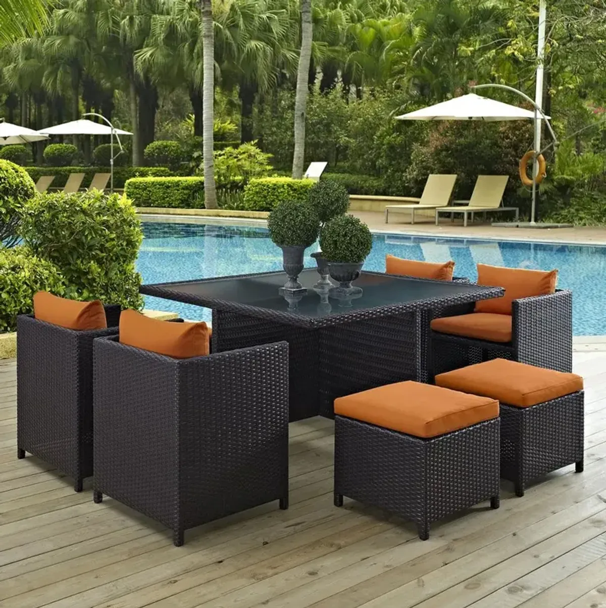 Inverse 9 Piece Outdoor Patio Dining Set - Espresso Orange