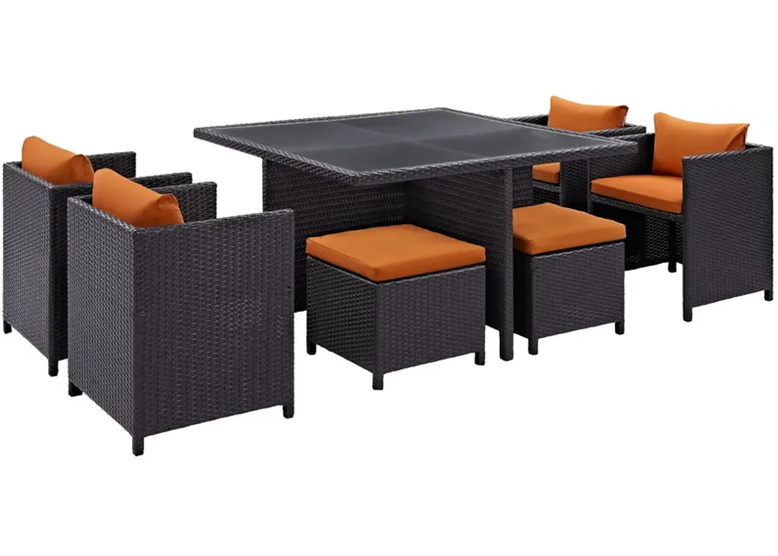 Inverse 9 Piece Outdoor Patio Dining Set - Espresso Orange