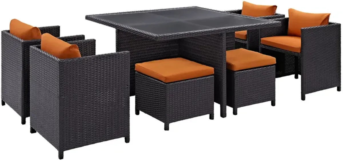 Inverse 9 Piece Outdoor Patio Dining Set - Espresso Orange