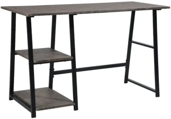 Metal Frame Home Office Desk/2 Layers Computer desk with Wood Surface(Rustic Brown and Black)