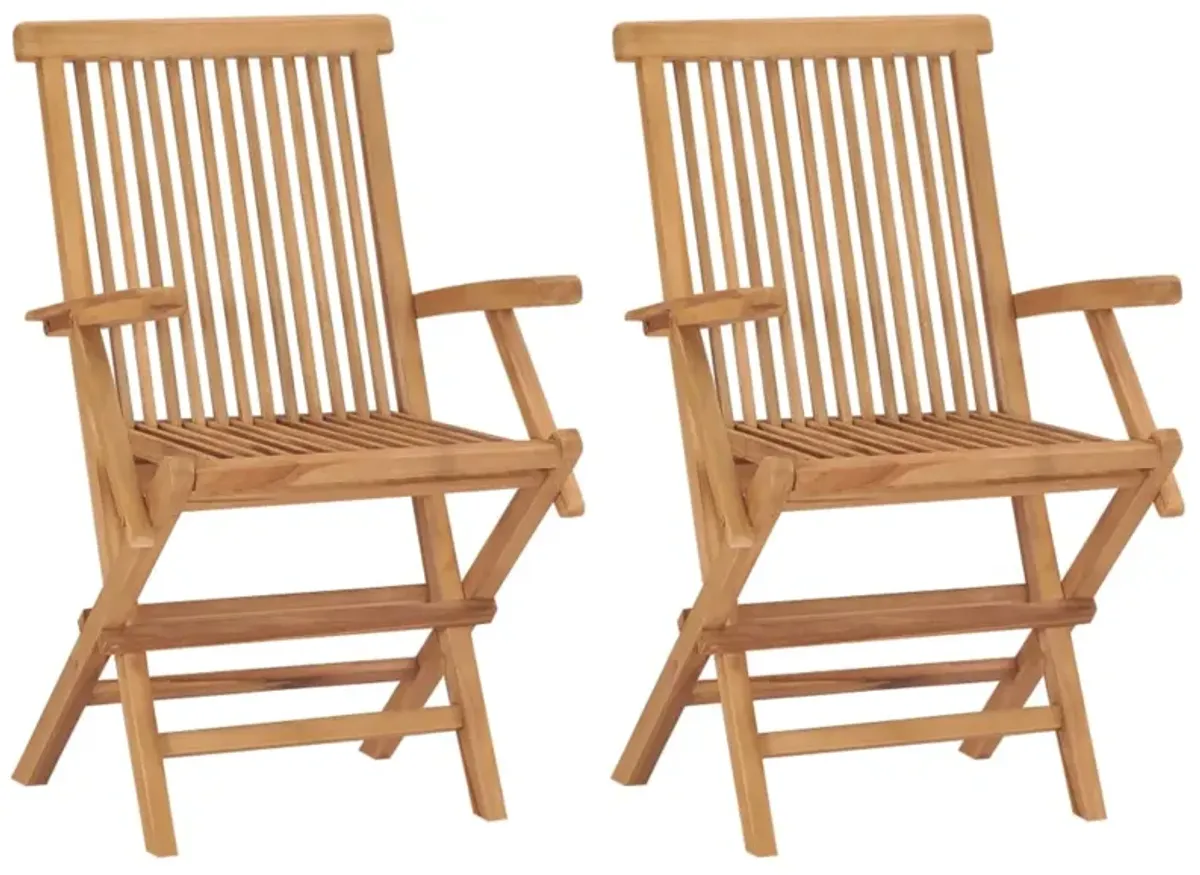 vidaXL Garden Chairs with Gray Cushions 2 pcs Solid Teak Wood