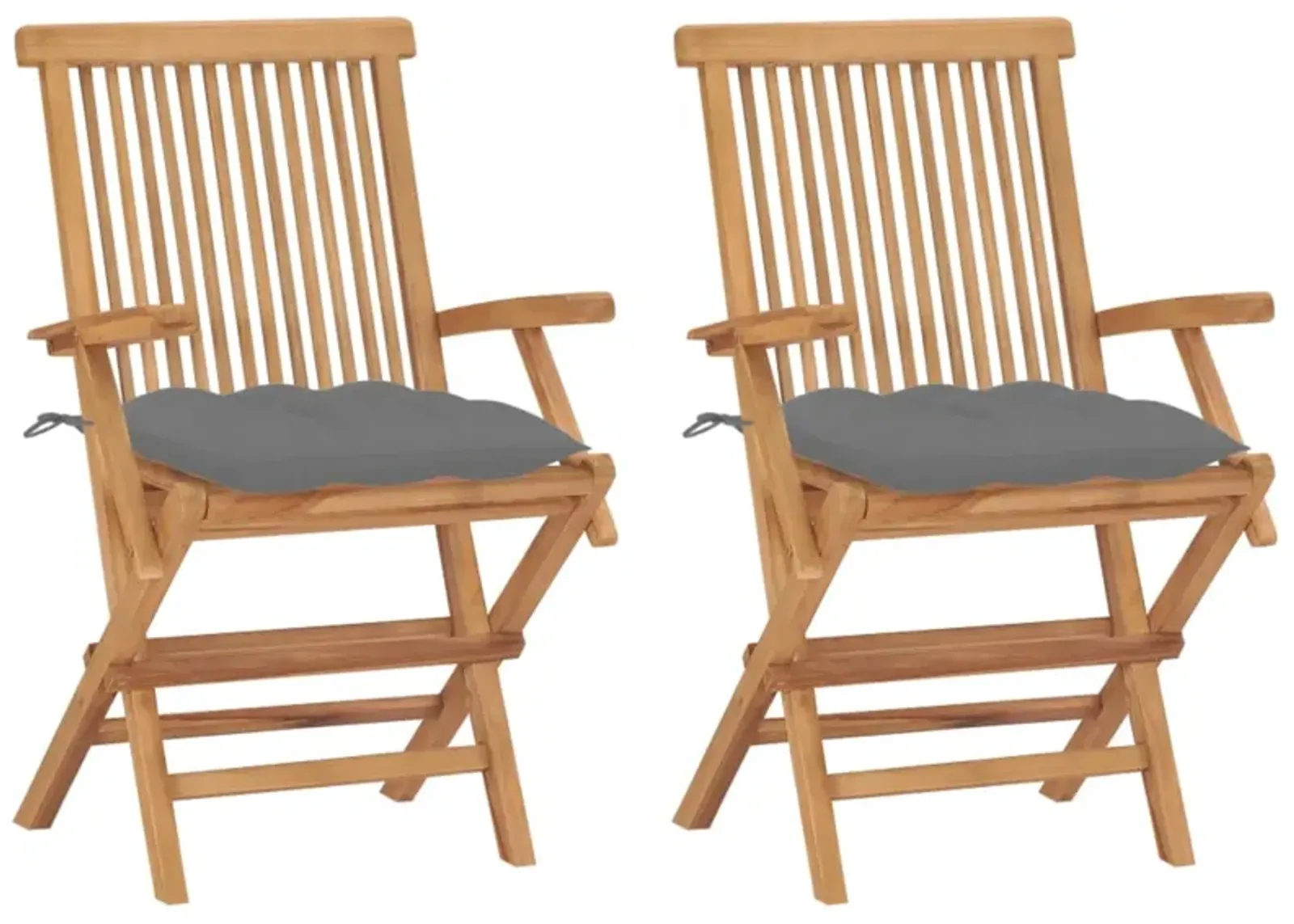 vidaXL Garden Chairs with Gray Cushions 2 pcs Solid Teak Wood