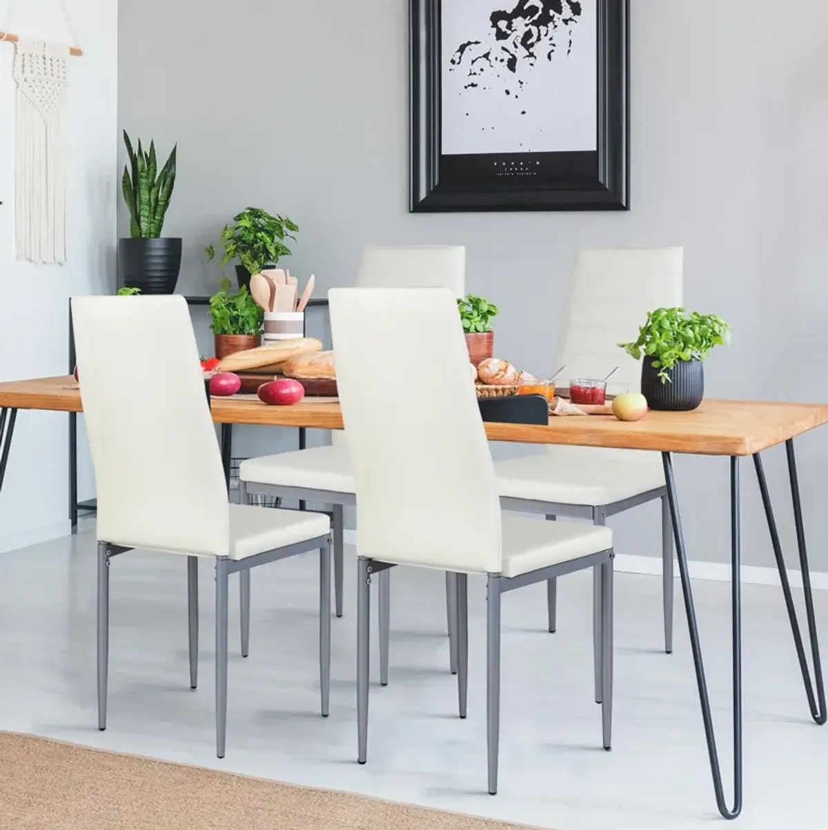 4 pcs PVC Leather Dining Side Chairs Elegant Design