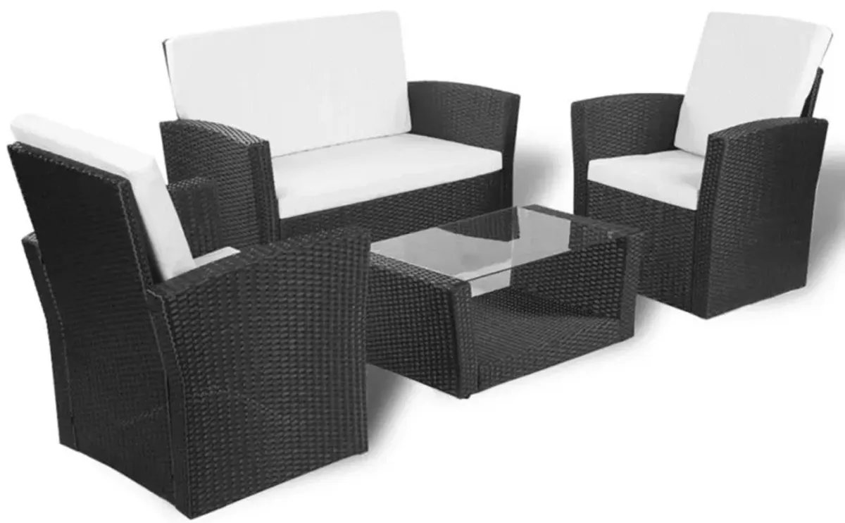 vidaXL 4 Piece Garden lounge set with Cushions Poly Rattan Black