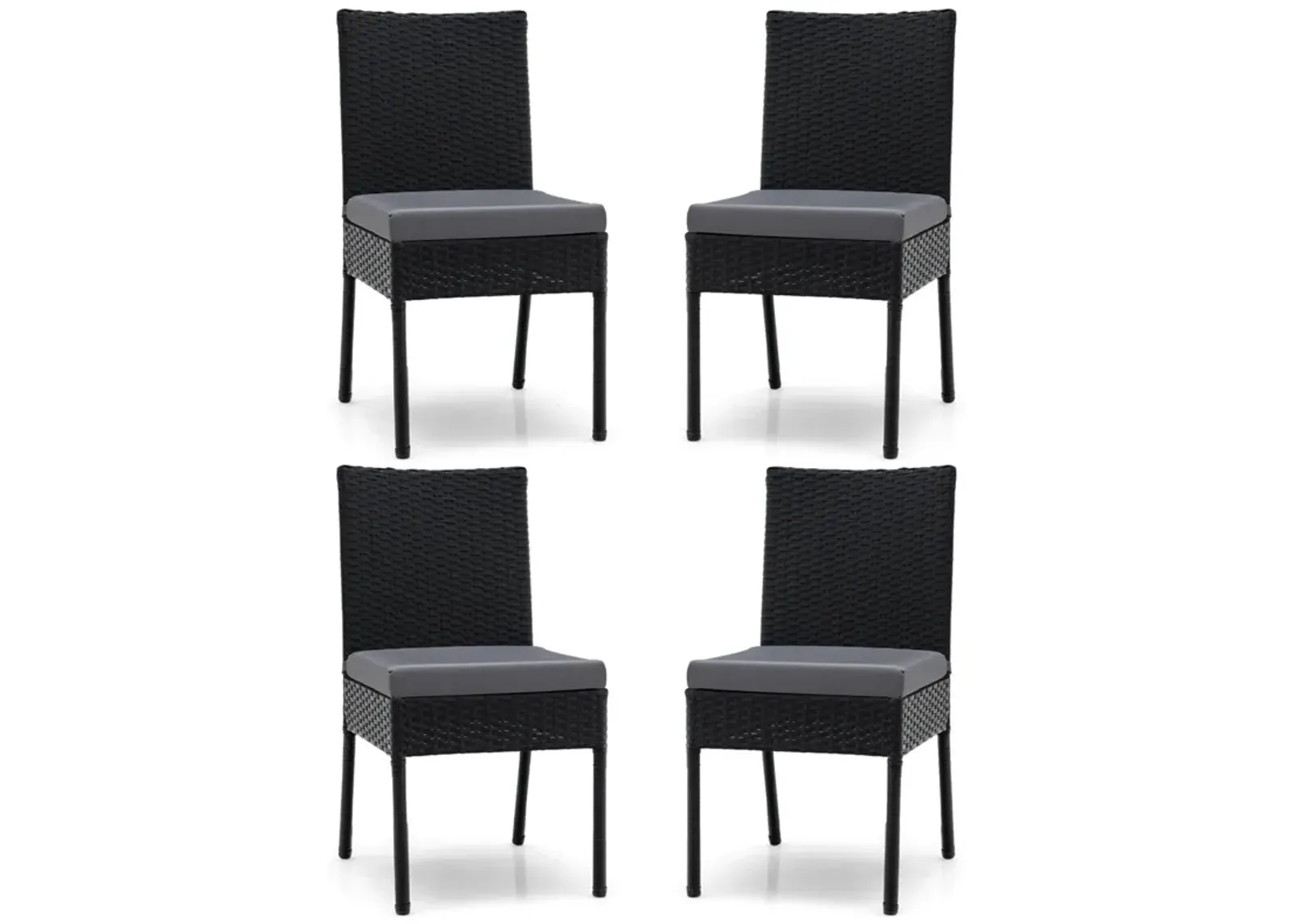 Set of 4 Patio Rattan Wicker Dining Chairs Set with Soft Cushions