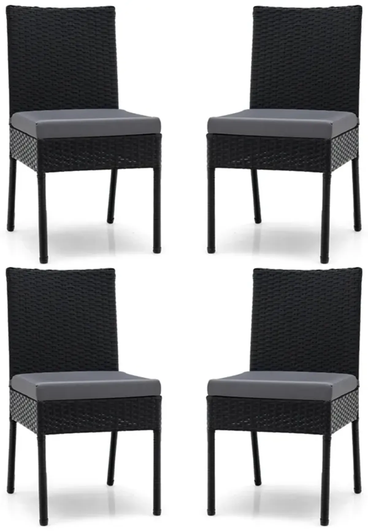 Set of 4 Patio Rattan Wicker Dining Chairs Set with Soft Cushions