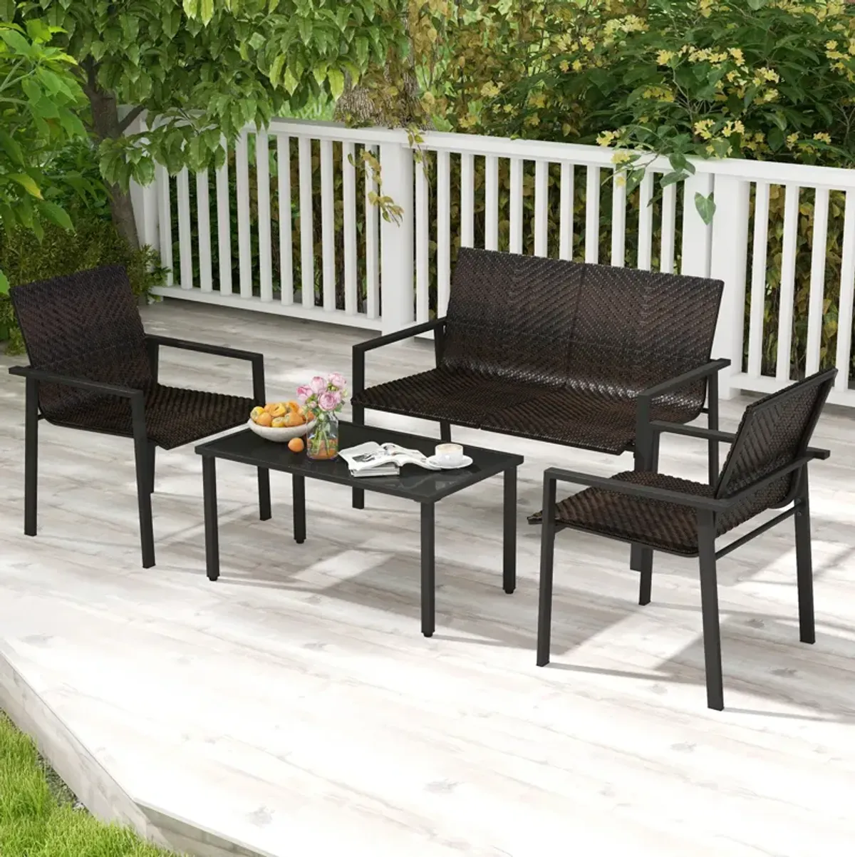 4-Piece Patio Furniture Set with Heavy-Duty Galvanized Metal Frame – Durable Outdoor Seating Set