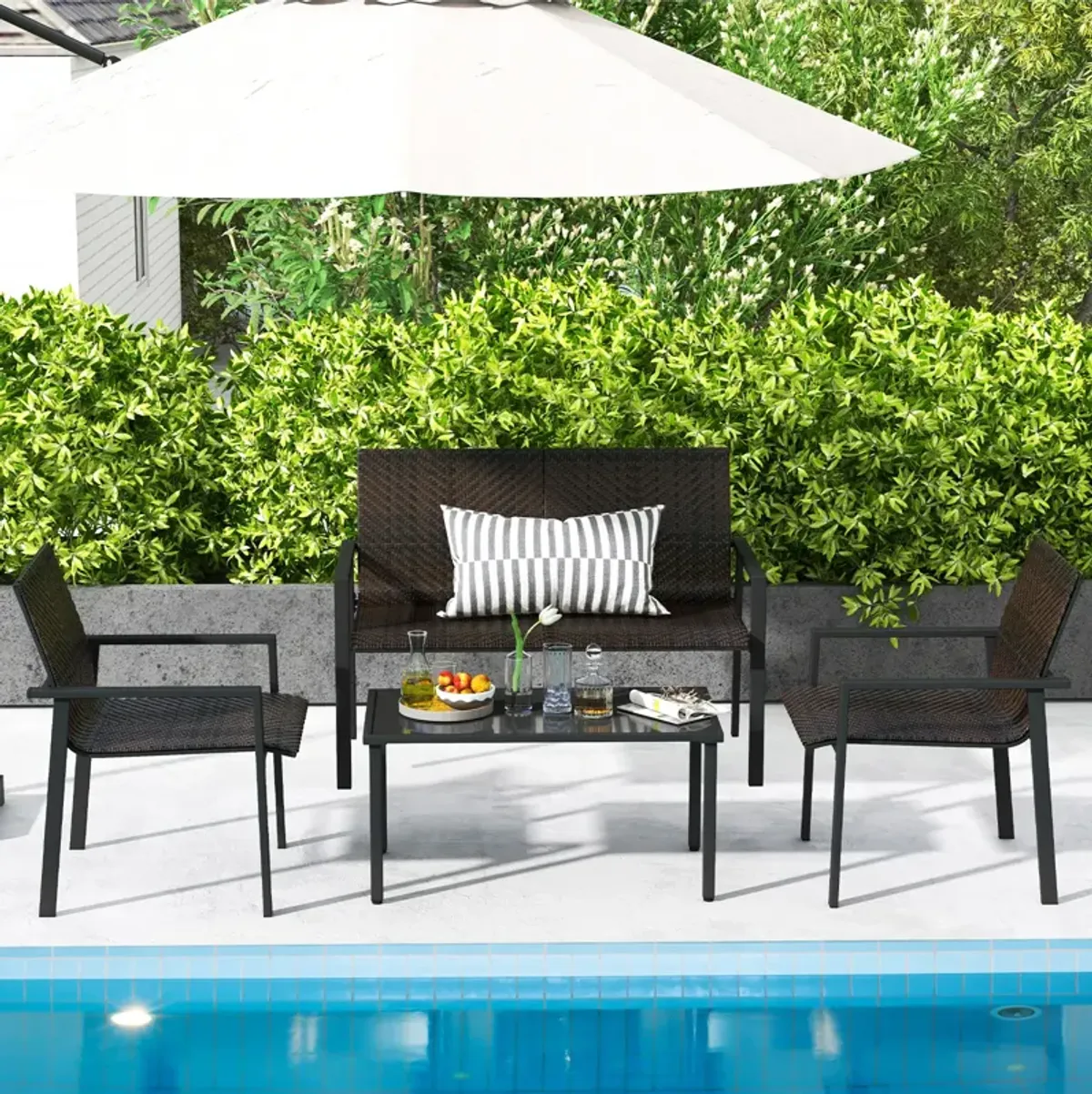 4-Piece Patio Furniture Set with Heavy-Duty Galvanized Metal Frame – Durable Outdoor Seating Set