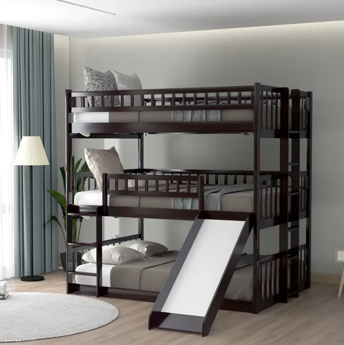 Merax Triple Bunk Bed with Guardrails