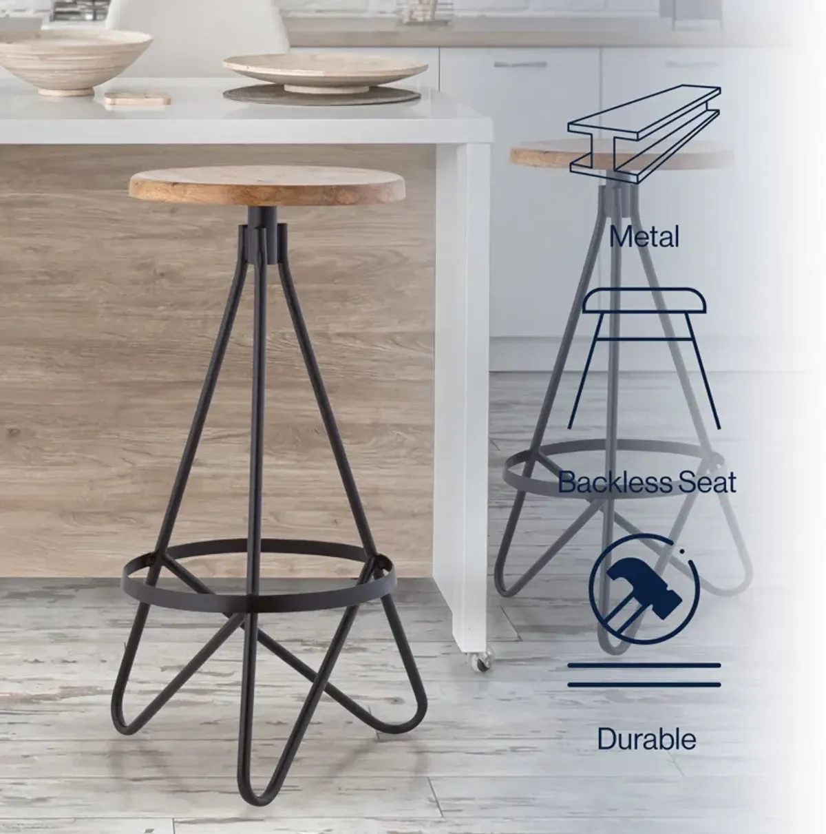 Spiroa 30" Modern Industrial Metal Backless Circular Bar Stool