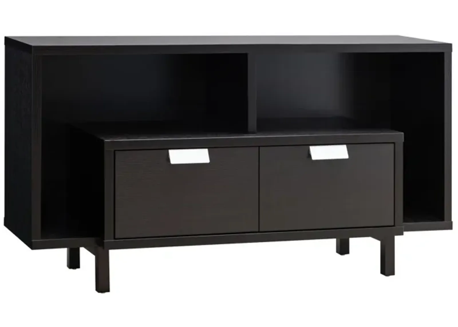 Jett 47 Inch TV Entertainment Console, 2 Drawers, 2 Shelves, U Legs, Brown-Benzara