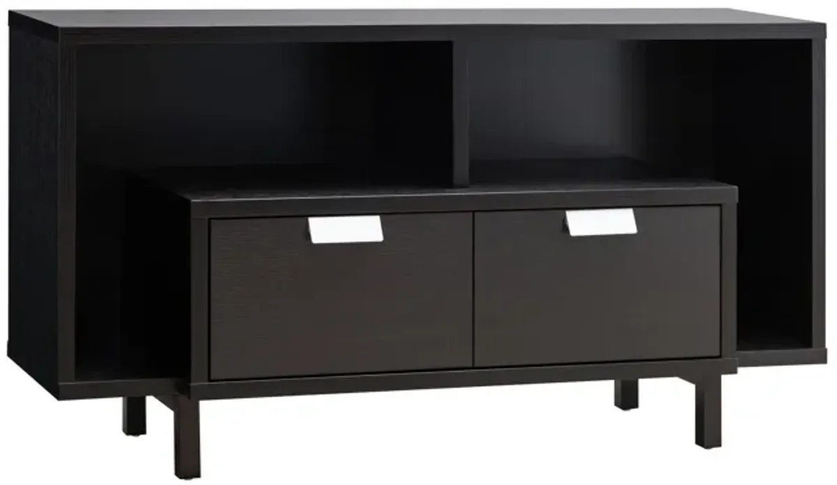 Jett 47 Inch TV Entertainment Console, 2 Drawers, 2 Shelves, U Legs, Brown-Benzara