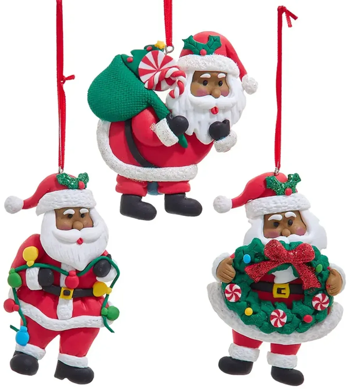 3.9” African American Santa Ornaments – AST 3 – Set of 3 Festive Holiday Decorations