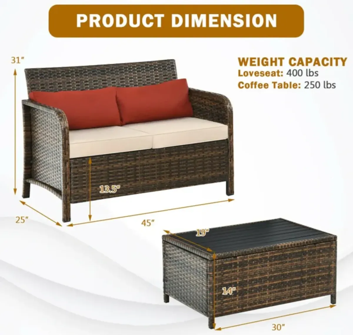 Hivvago 2 Pieces Cushioned Patio Rattan Furniture Set