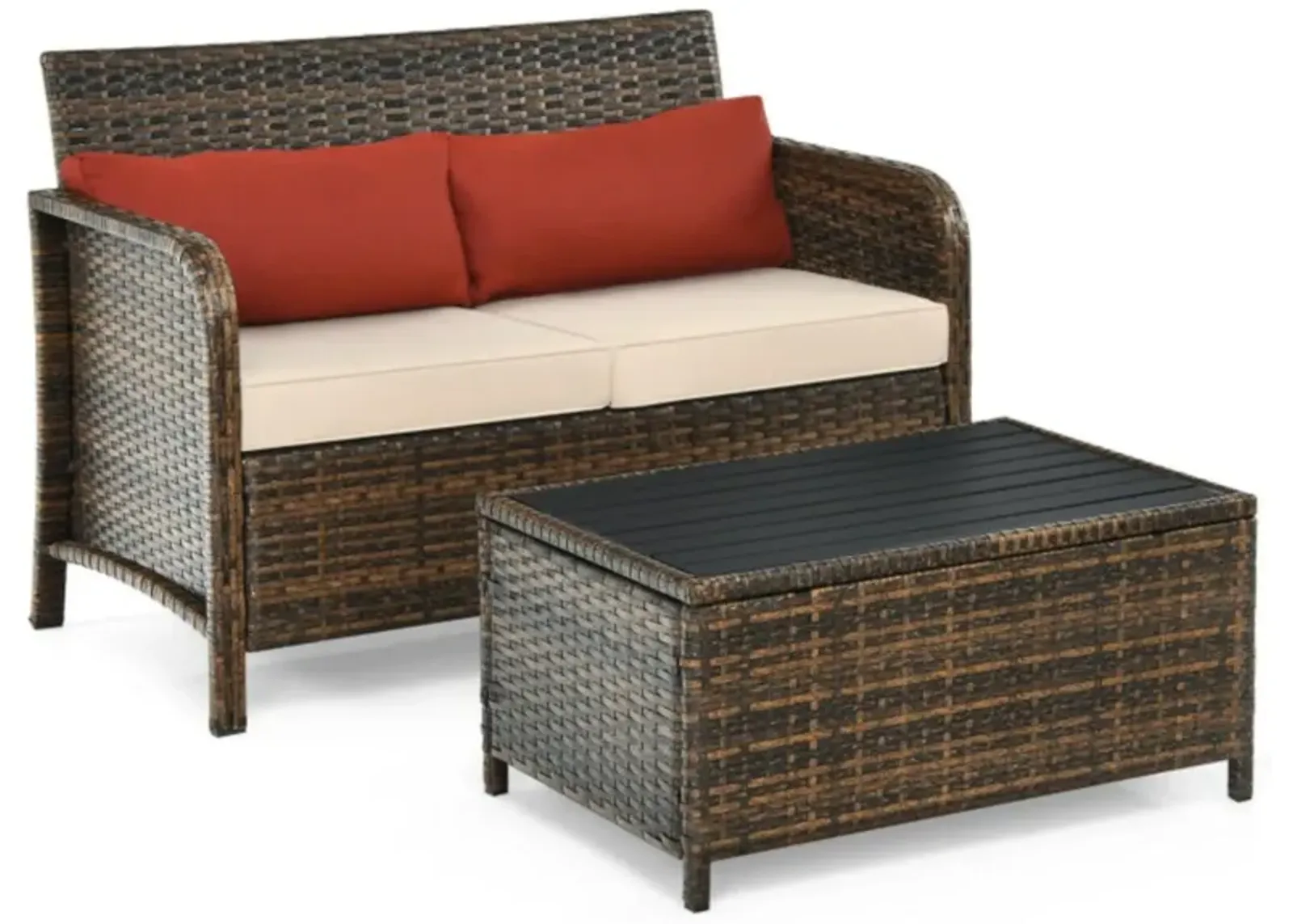 Hivvago 2 Pieces Cushioned Patio Rattan Furniture Set