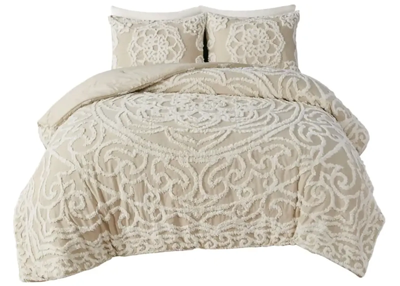 Gracie Mills Ray 3-Piece Boho Chic Tufted Cotton Chenille Medallion Duvet Set