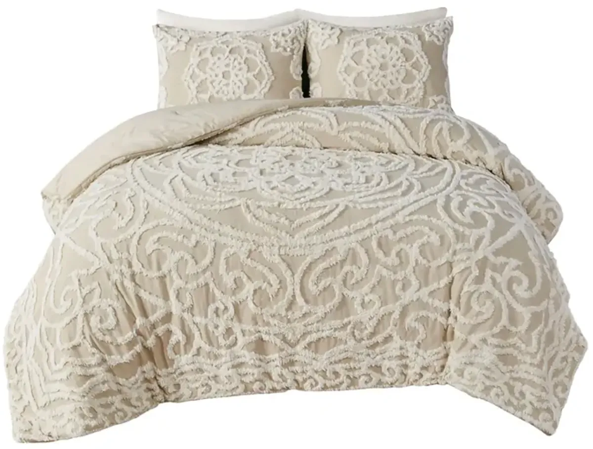 Gracie Mills Ray 3-Piece Boho Chic Tufted Cotton Chenille Medallion Duvet Set