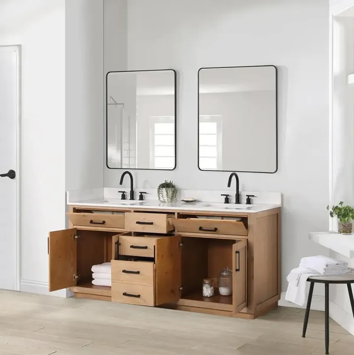 Altair 72 Double Bathroom Vanity in Light Brown with Mirror