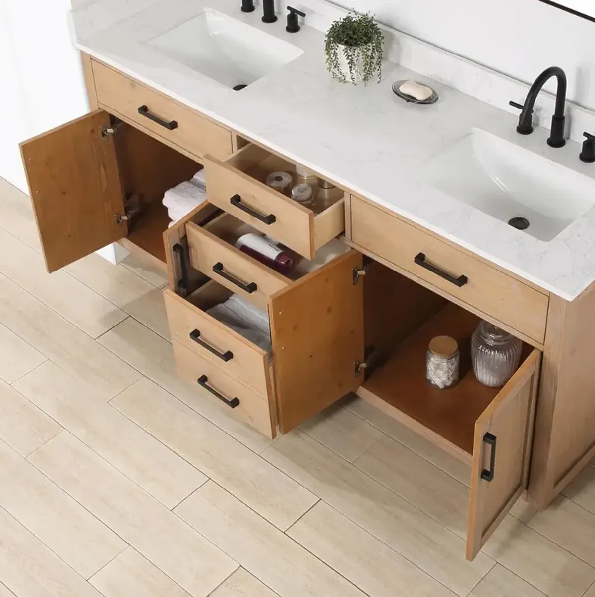 Altair 72 Double Bathroom Vanity in Light Brown with Mirror