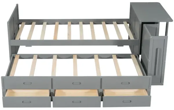 Merax Platform Bed with Desk and Storage Shelf