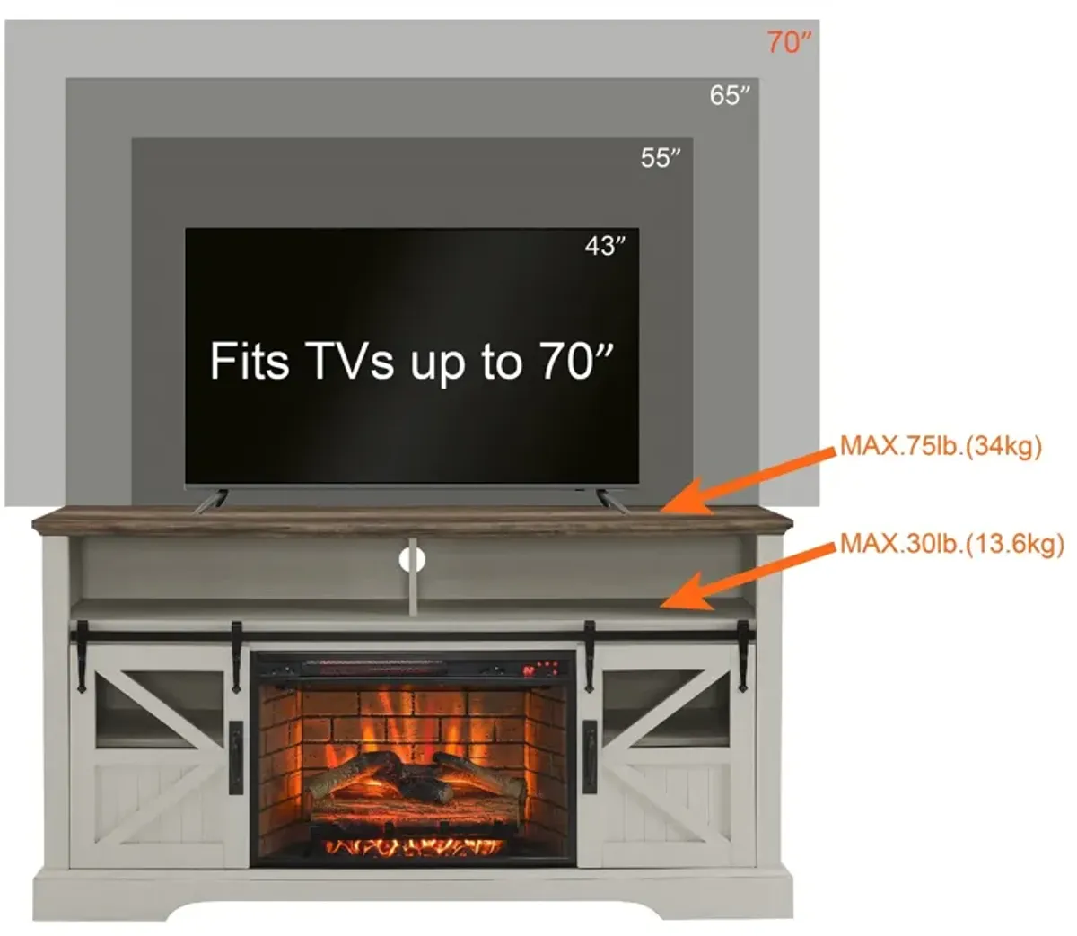 MONDAWE 60 Inch Electric Fireplace  Entertainment Center With Door Sensor