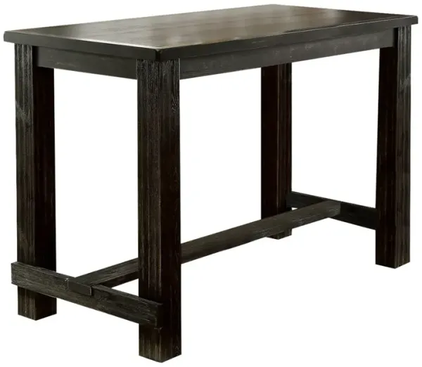 Rustic Plank Wooden Bar Table with Block Legs, Antique Black-Benzara