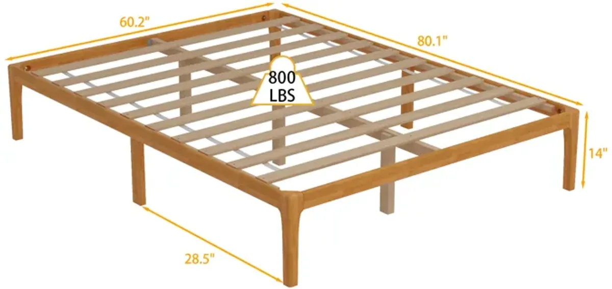 FUFU&GAGA Queen Size Platform Bed Frame with Solid Wood Slats, 800 LBS Capacity, (60.2" W x 80.1" L x 14" H),Walnut