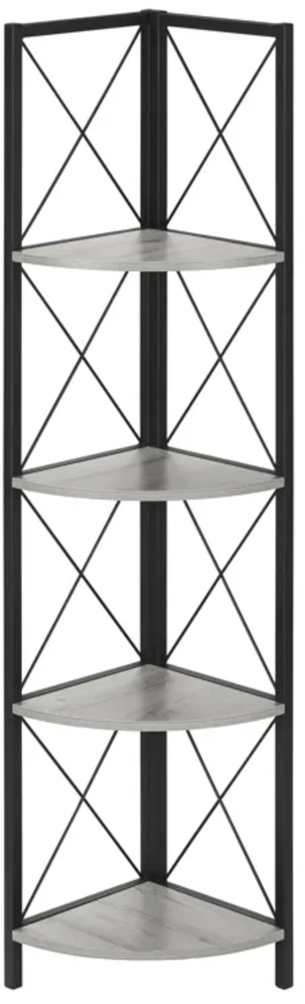 Monarch Specialties I 3647 Bookshelf, Bookcase, Etagere, Corner, 4 Tier, 60"H, Office, Bedroom, Metal, Laminate, Grey, Black, Contemporary, Modern