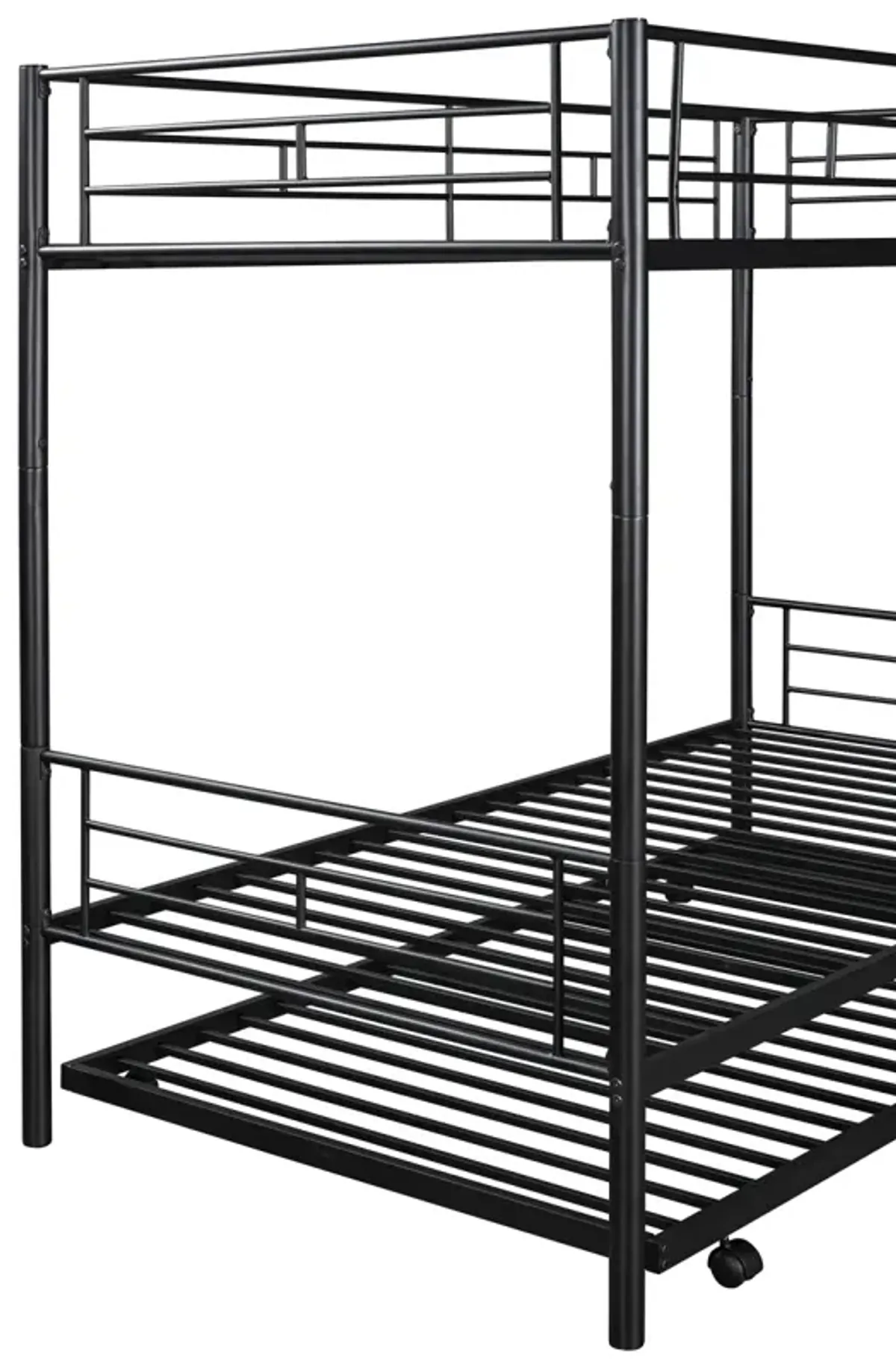 Twin-Over-Twin Metal Bunk Bed With Trundle, Can Be Divided Into Two Beds, No Box Spring Needed