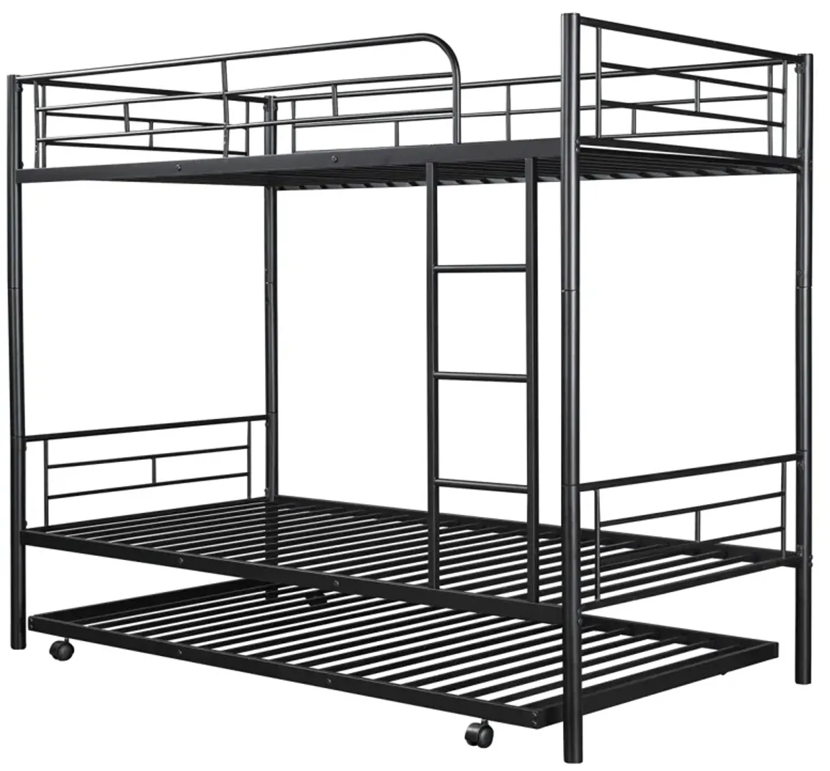 Twin-Over-Twin Metal Bunk Bed With Trundle, Can Be Divided Into Two Beds, No Box Spring Needed