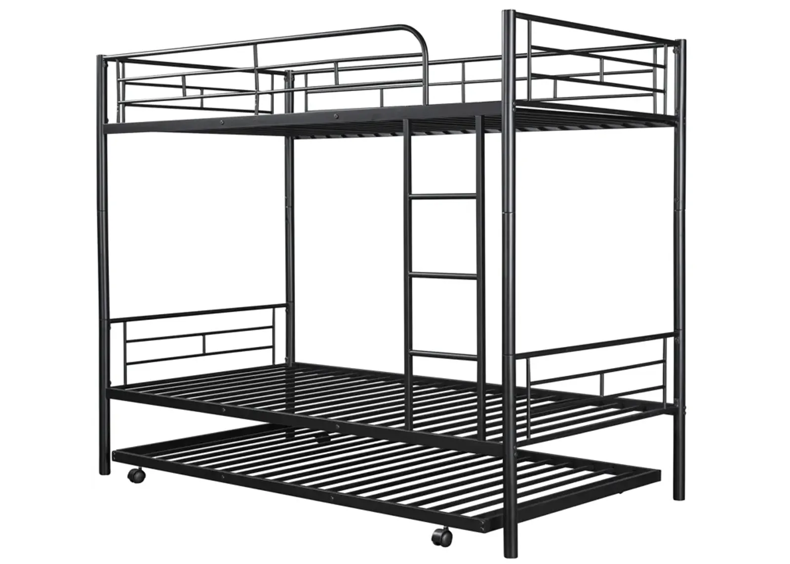 Twin-Over-Twin Metal Bunk Bed With Trundle, Can Be Divided Into Two Beds, No Box Spring Needed