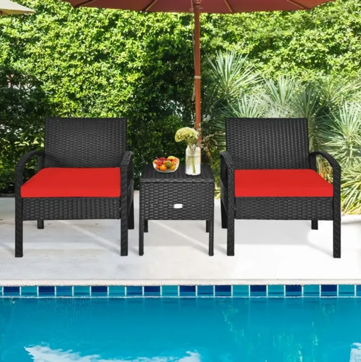 Hivvago 3 Pieces PE Rattan Wicker Sofa Set with Washable and Removable Cushion for Patio