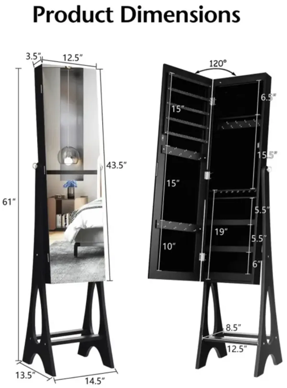 Hivvago LED Jewelry Cabinet Armoire Organizer with Bevel Edge Mirror