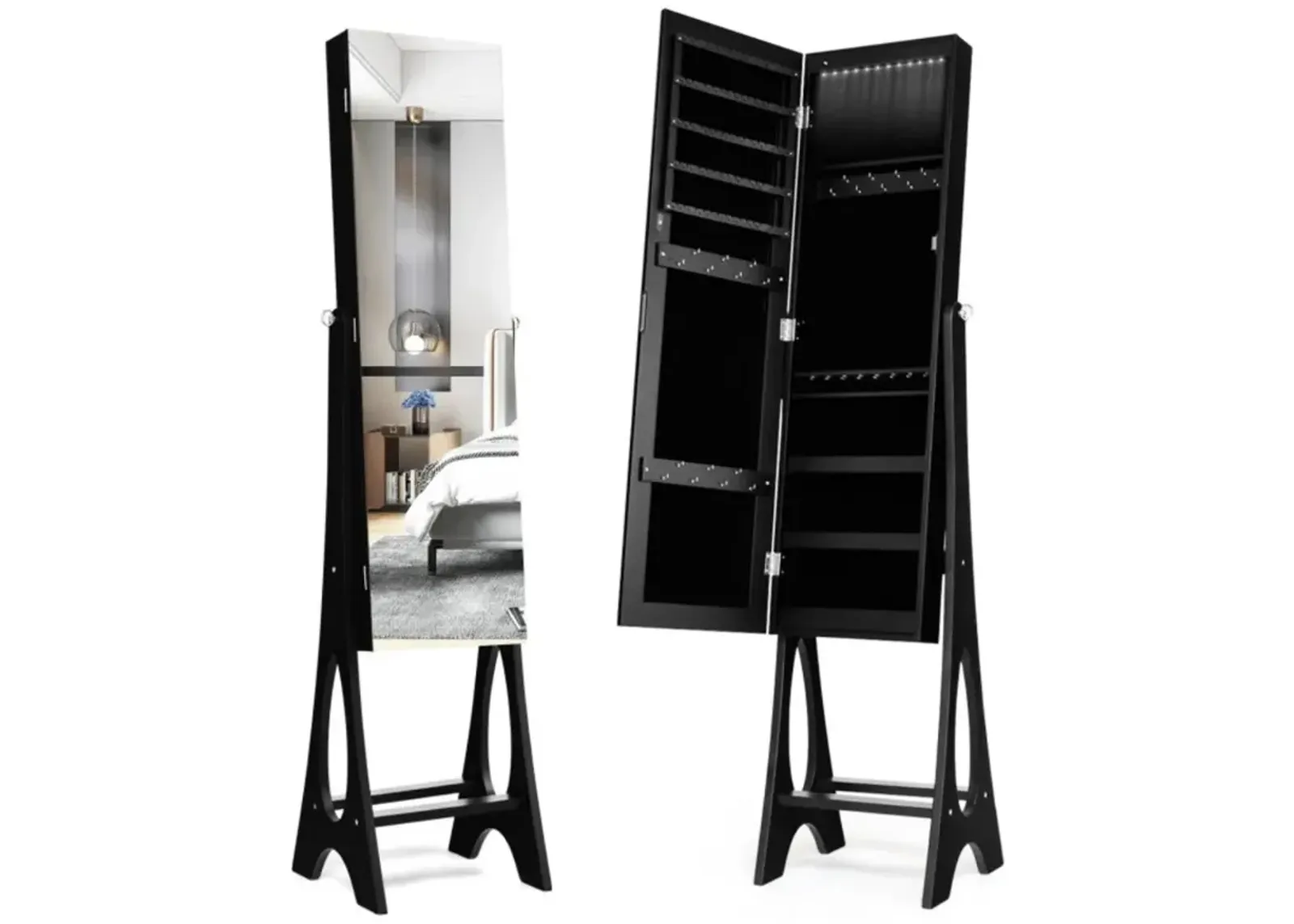 Hivvago LED Jewelry Cabinet Armoire Organizer with Bevel Edge Mirror