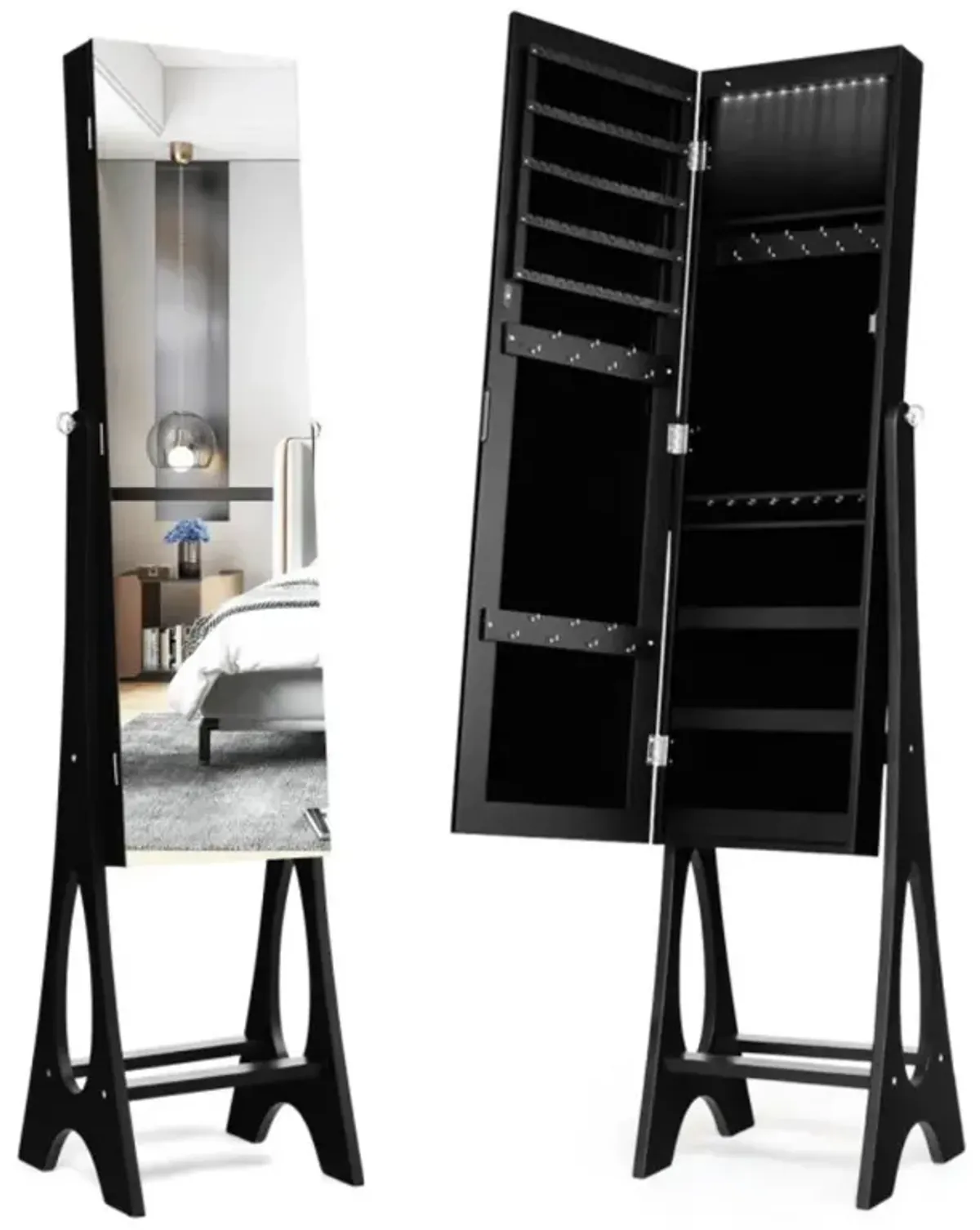 Hivvago LED Jewelry Cabinet Armoire Organizer with Bevel Edge Mirror