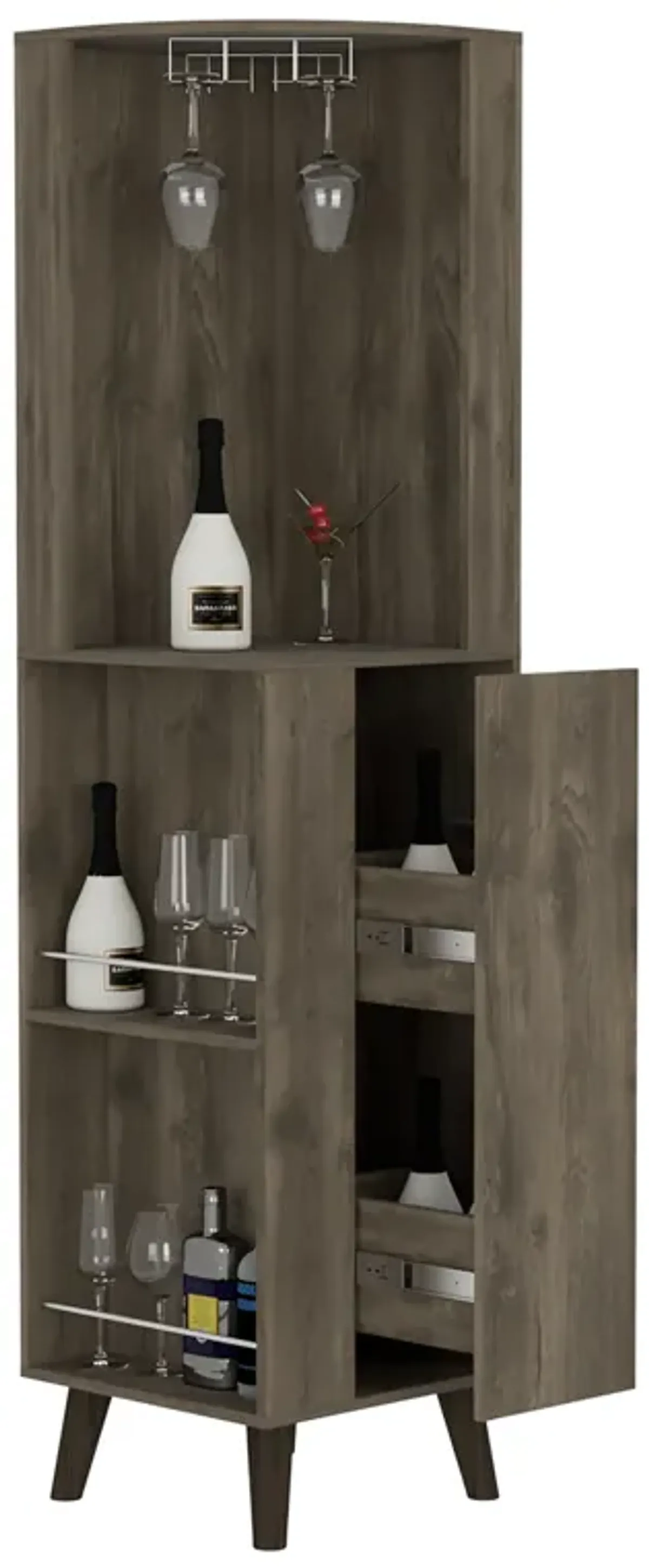 Corner Bar Cabinet Plex, Living Room, Dark Brown