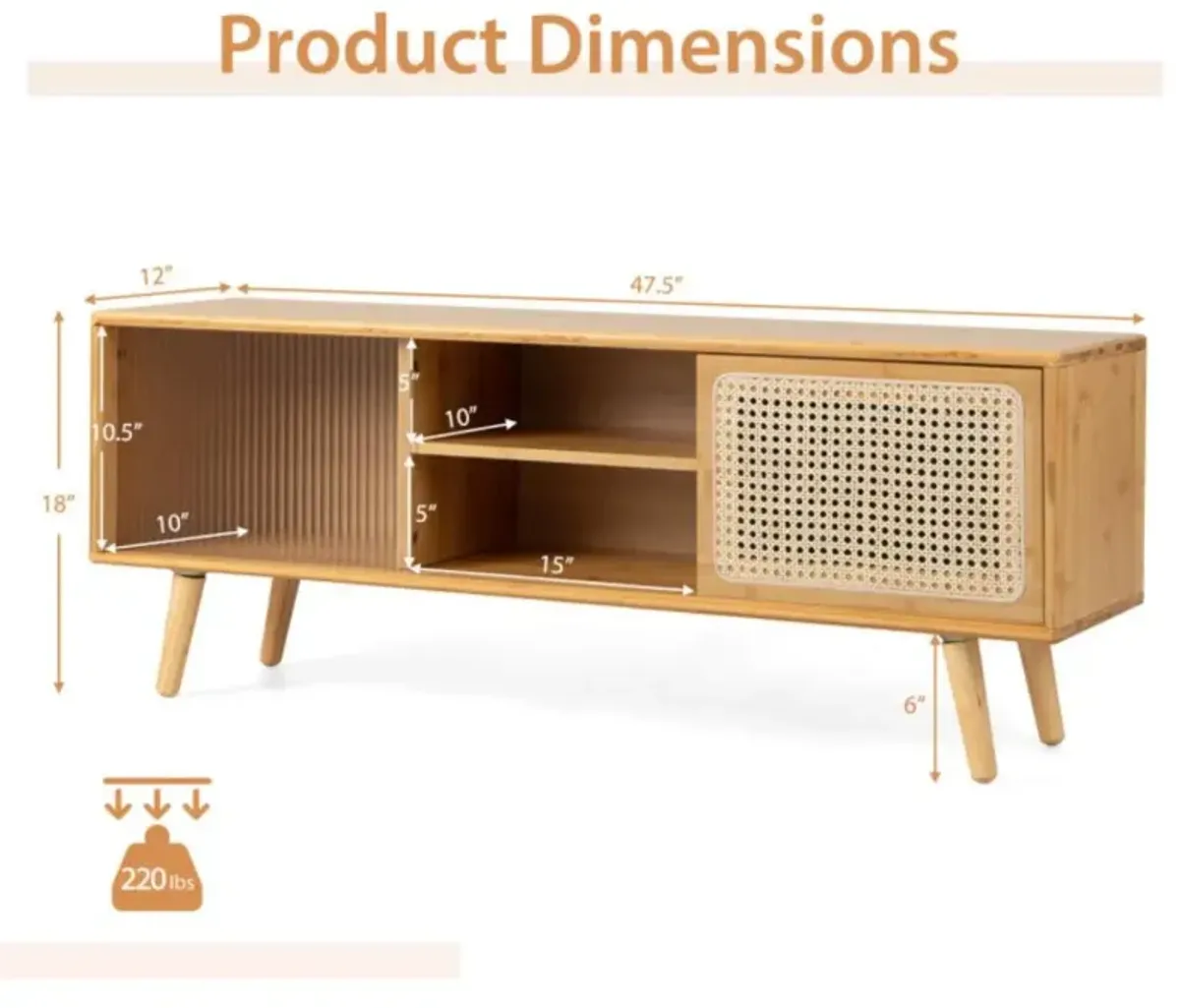 Hivvago Modern TV Stand with Rattan Glass Sliding Doors]