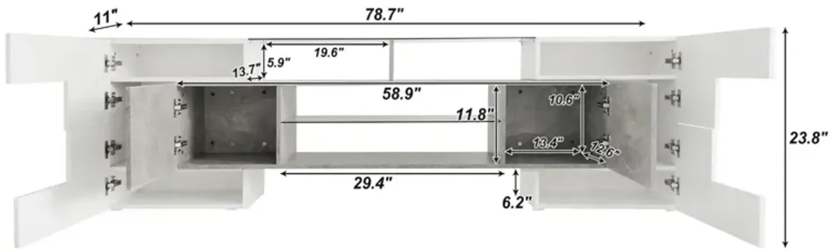 Streamdale Modern Grey TV Stand with LED Shelves