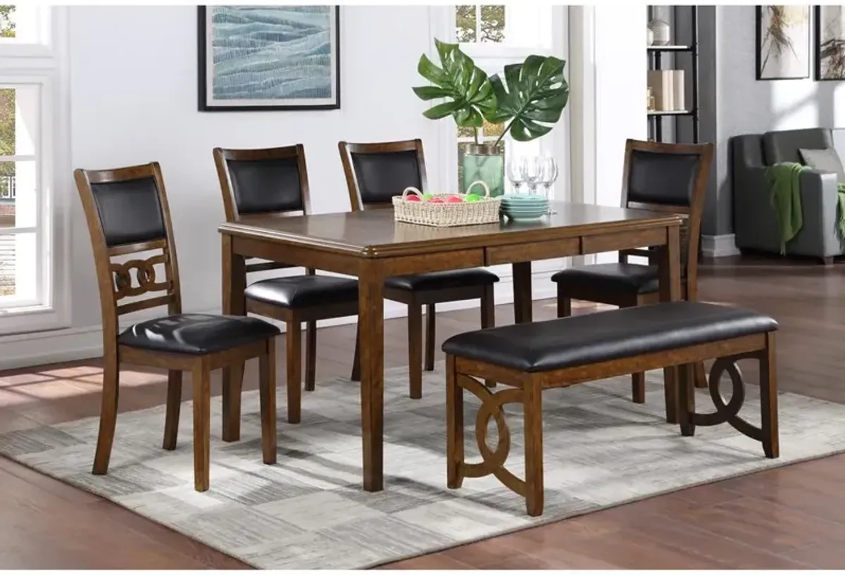 New Classic Furniture Gia 6 Pc Dining Table, 4 Chairs & Bench -Brown