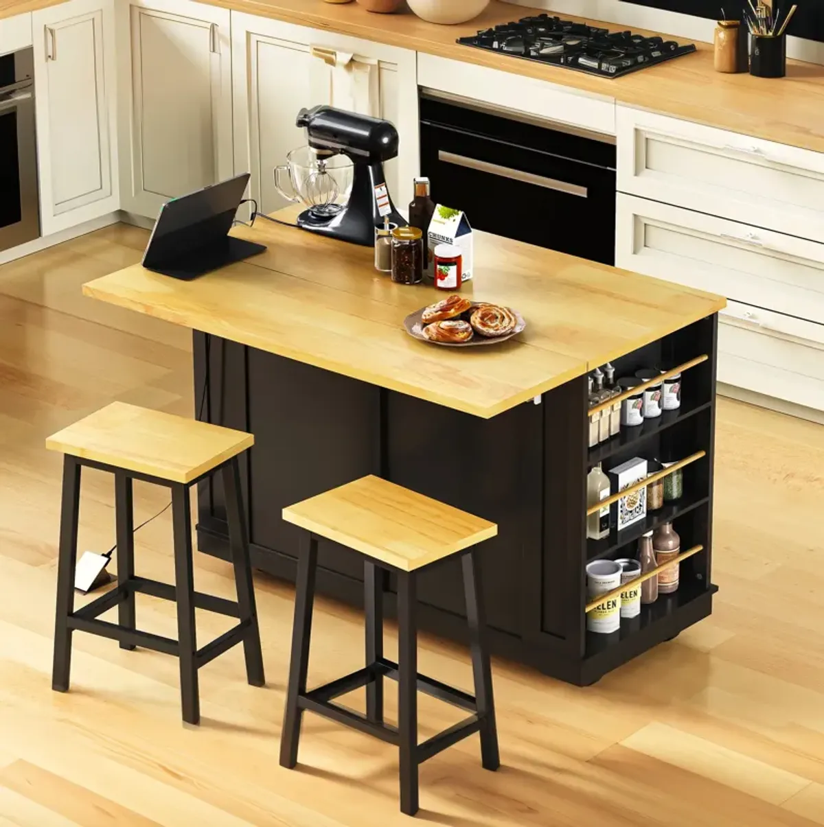 Merax Modern Kitchen Island with 2 Bar Stools