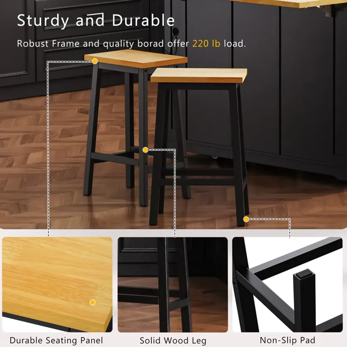 Merax Modern Kitchen Island with 2 Bar Stools