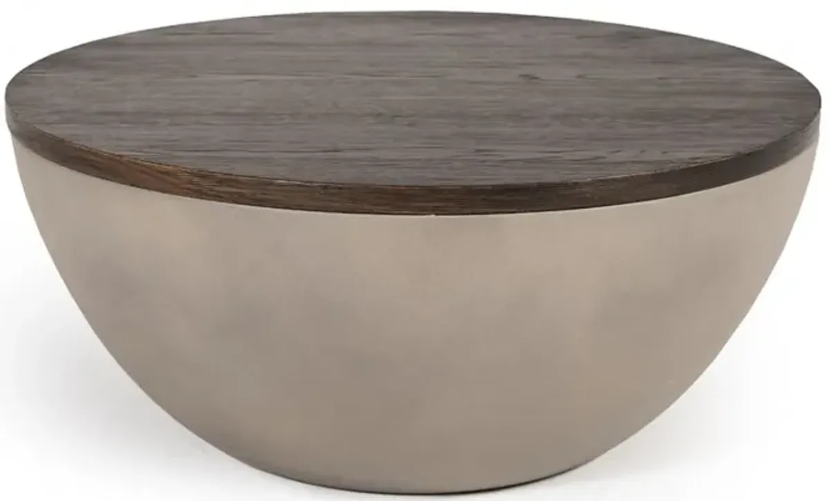 Modern Grey Concrete and Brown Oak Round Coffee Table