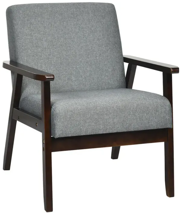 Solid Rubber Wood Fabric Accent Armchair
